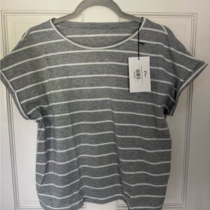 ZYIA Gray and White Striped Short Sleeve Tee